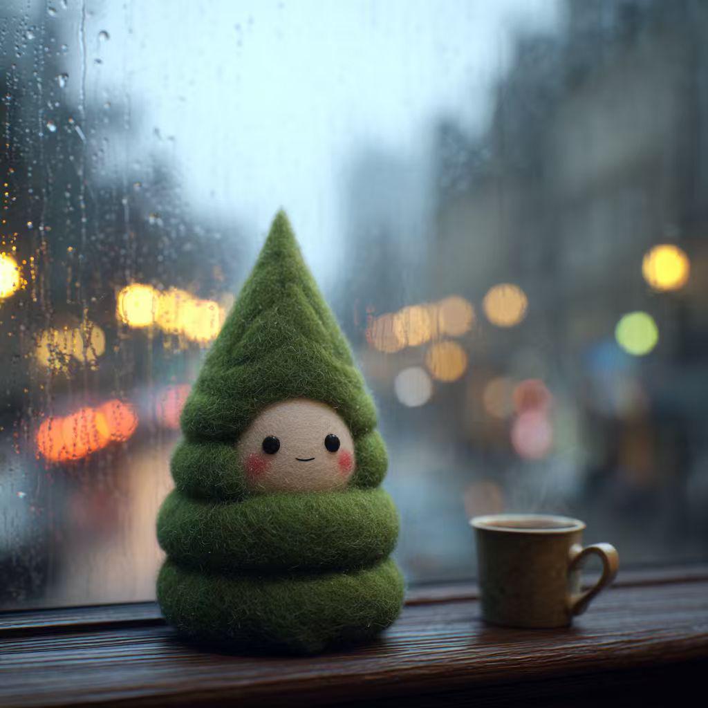 Handmade Needle Felted Tree Doll – Cozy Winter Wool Felt Decoration, Cute Green Tree Plush, Handmade Christmas Gift Ornament