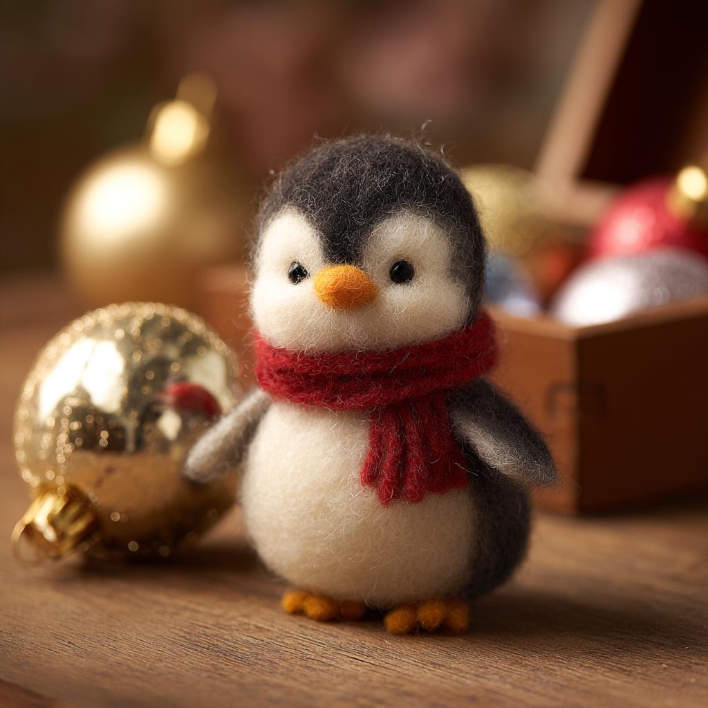 Handmade Wool Felt Penguin – Cozy Christmas Friends, Bear, Bunny & Snowman Figurines, Perfect as a Christmas Tree Ornament Gift