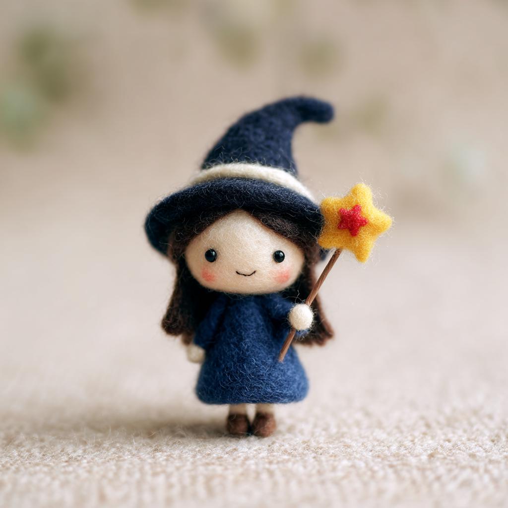 Needle Felted Witch Doll – Handmade Wool Felt Halloween Figurine, Cute Spooky Decor with Pumpkin, Magic Wand or Owl Hat Gift