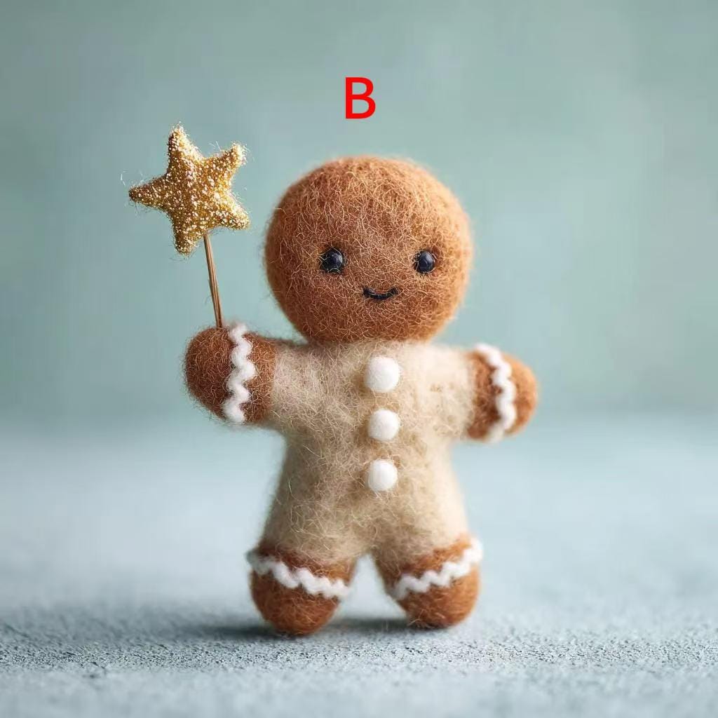 Needle Felted Gingerbread Man – Wool Felt Christmas Decoration, Cute Handmade Holiday Ornament with Star Wand or Candy Cane Gift