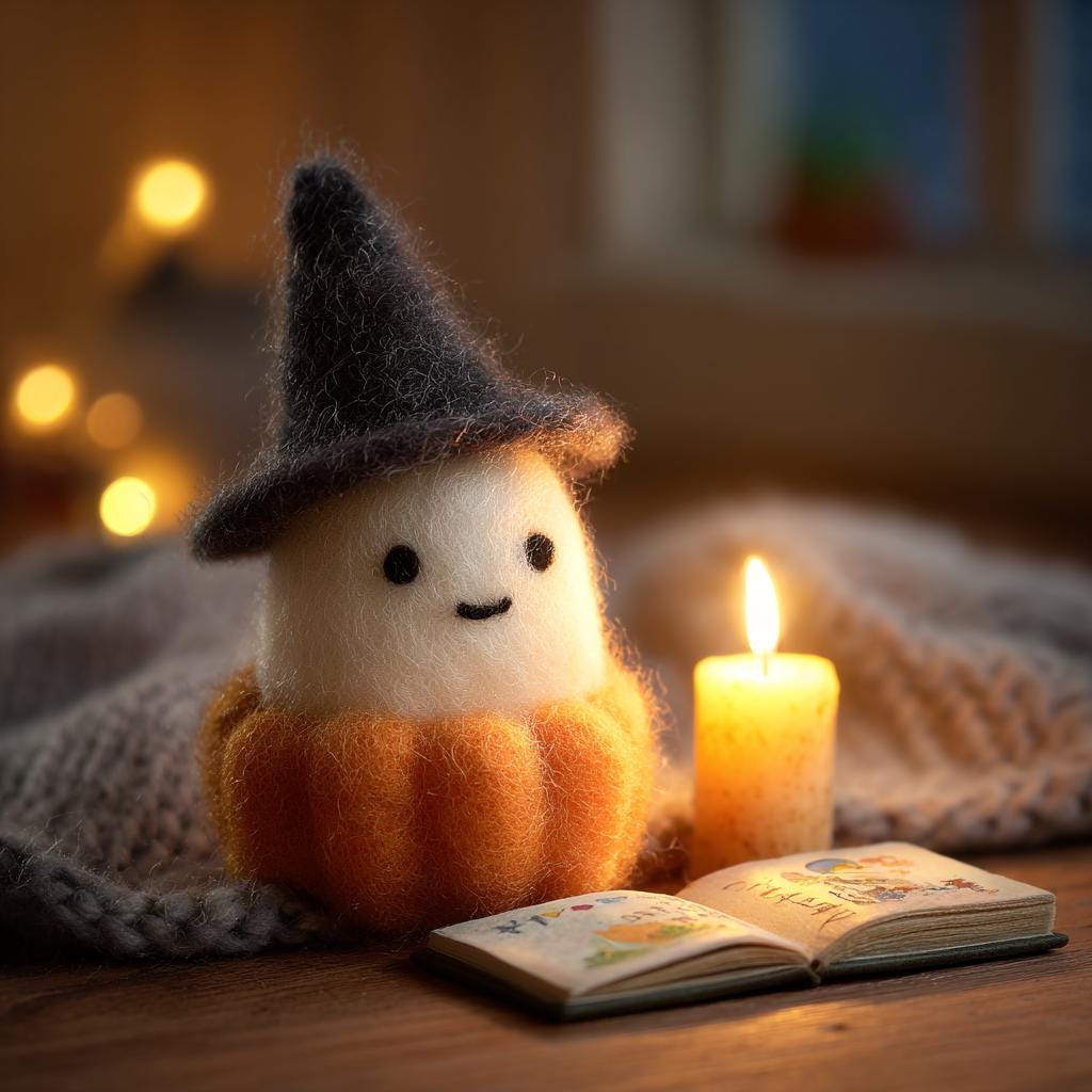 Handmade Needle Felted Halloween Ghost – Wool Felt Witch Ghost Figurine, Cute Pumpkin Decor, Cozy Autumn Home Decoration Gift
