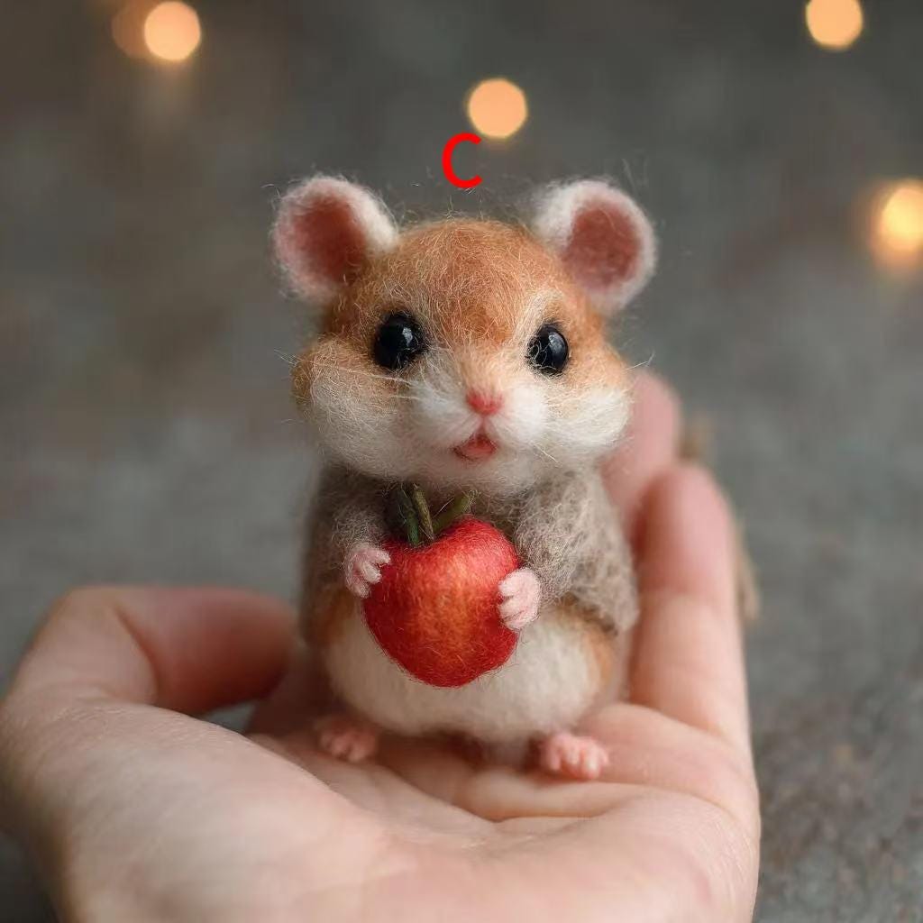 Handmade Felt Hamster Ornament – Wool Felt Hamster Holding Apple or Flower, Cute Christmas Decoration, Cozy Winter Gift for Kids