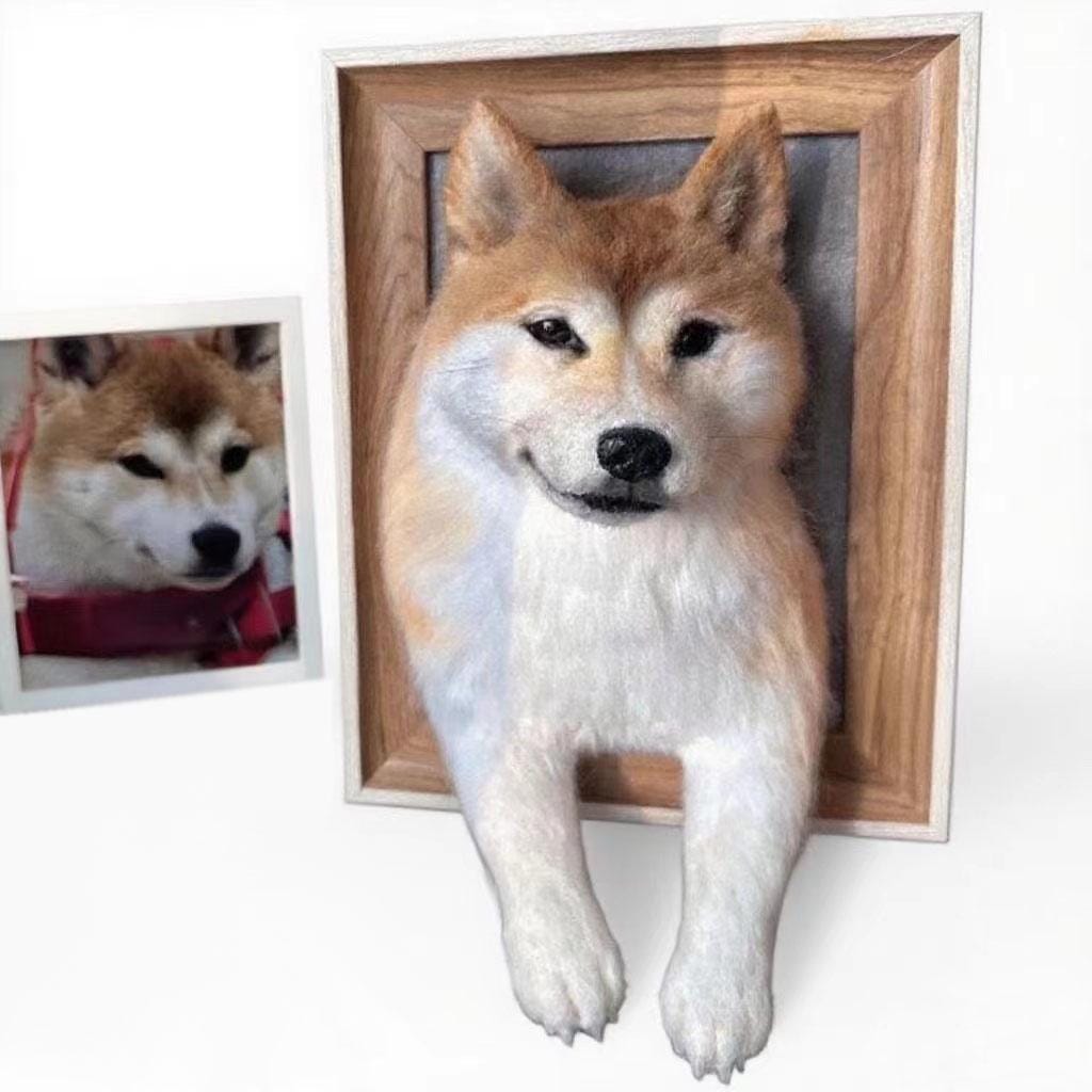Custom Needle Felted Shiba Inu Portrait: Handmade Dog Memorial