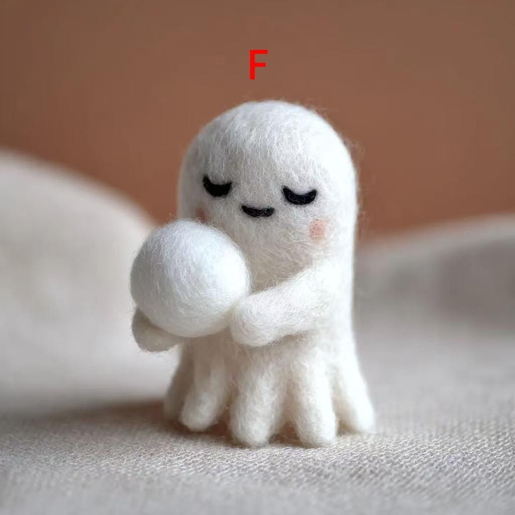 Needle Felted Ghost – Handmade Wool Felt Halloween Decor, Cute Ghost with Candy Cane or Gift Box, Spooky Cute Ornament