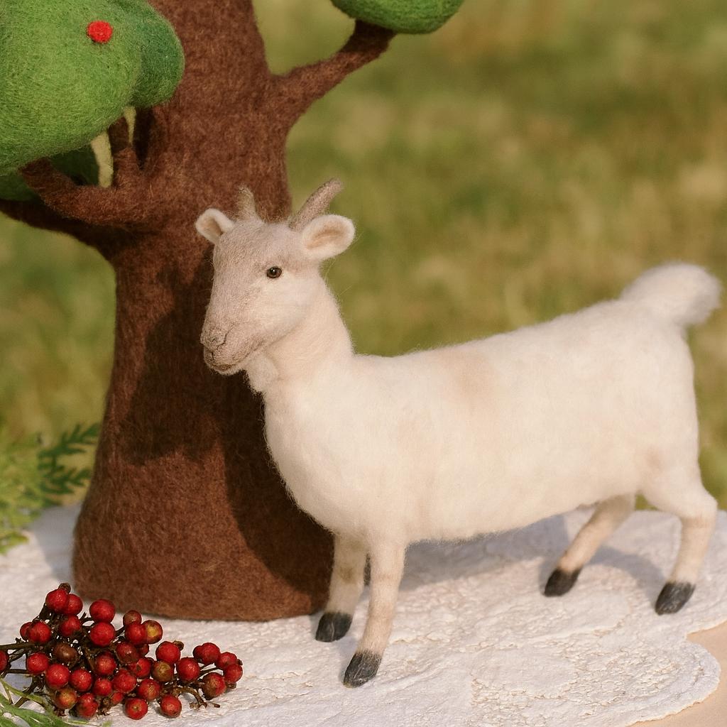 Handmade Wool Felt Goat – Waldorf Inspired Toy, Nature Play Gift,Needle Felted Goat Figurine – Montessori & Waldorf Farm Animal Toy