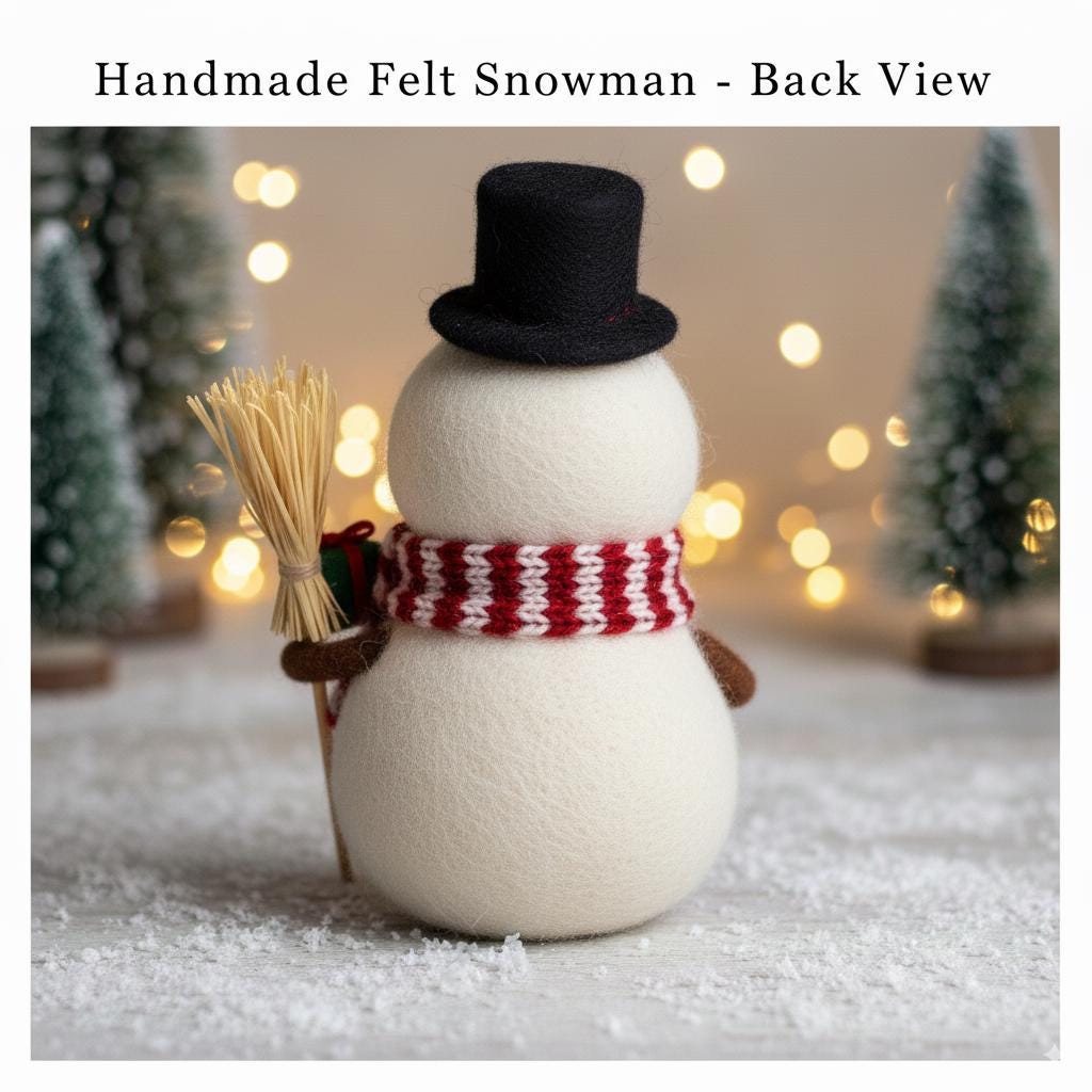 Felted Wool Snowman Christmas Ornament – Handmade Needle Felt Figure with Red Scarf and Gift,Perfect Christmas Tree Ornament or Holiday Gift