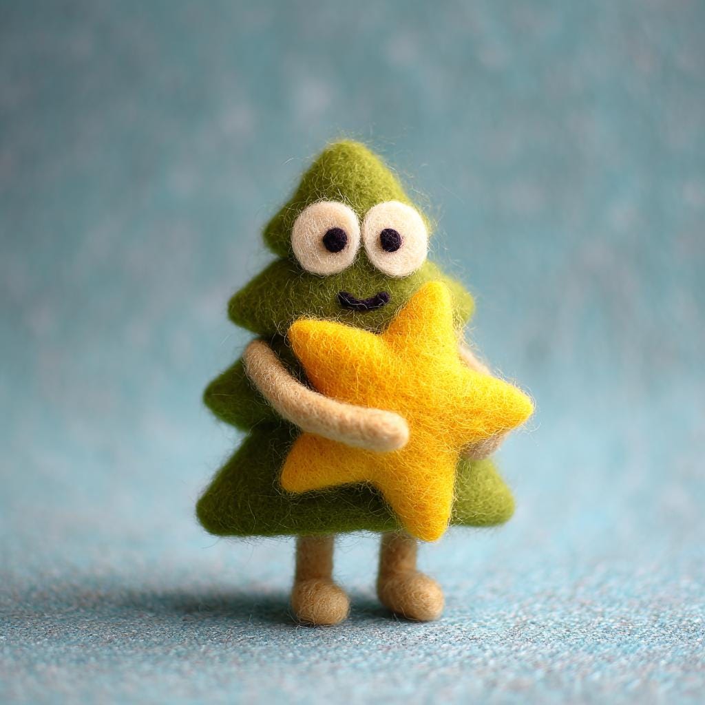 Wool Felt Christmas Tree Ornament – Santa Hat Tree, Star Tree, and Snowman Tree Set, Cozy Handmade Winter Home Decoration