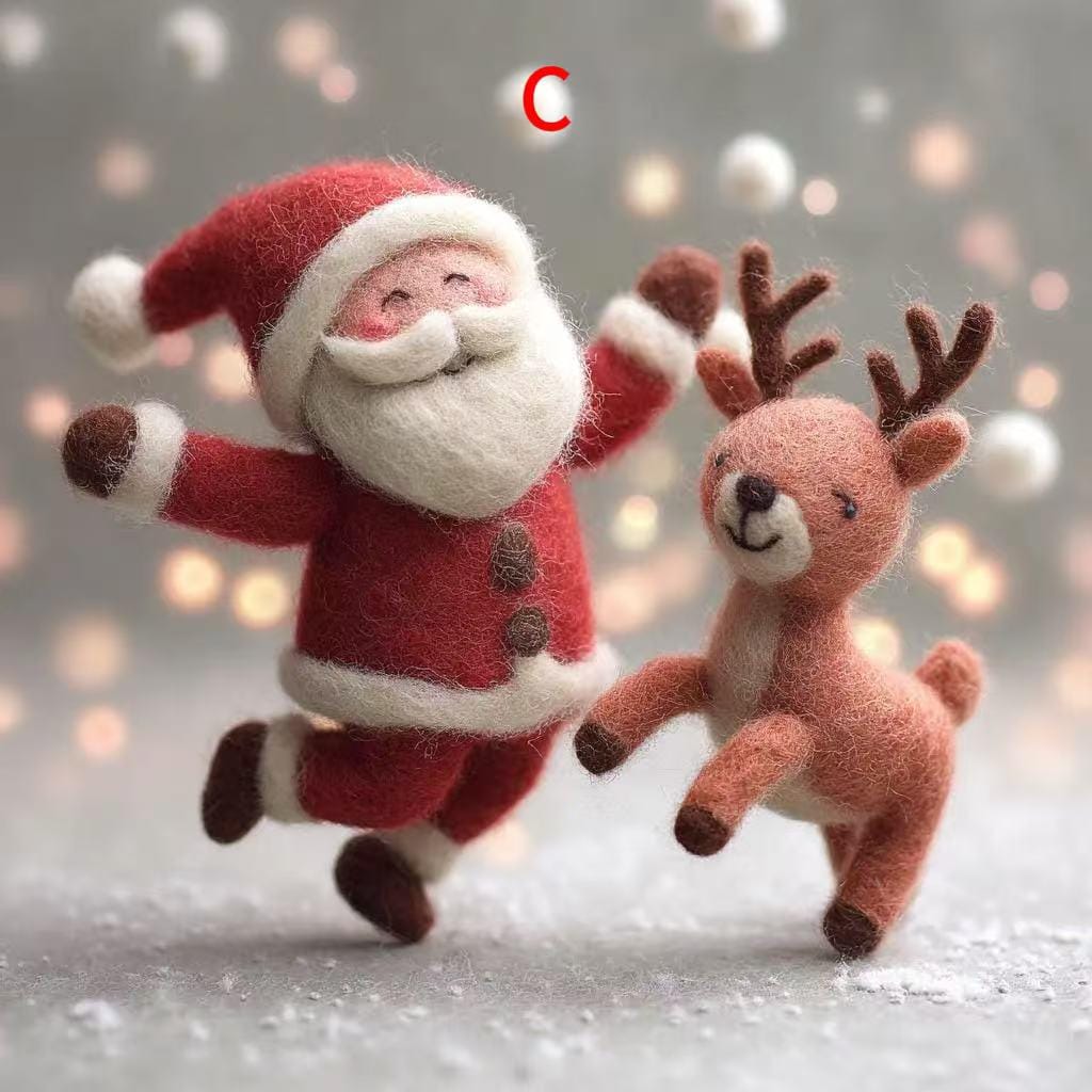 Handmade Needle Felted Santa and Reindeer – Cozy Holiday Gift Ornament for Home Winter Decoration-Perfect for Christmas Tree Ornament