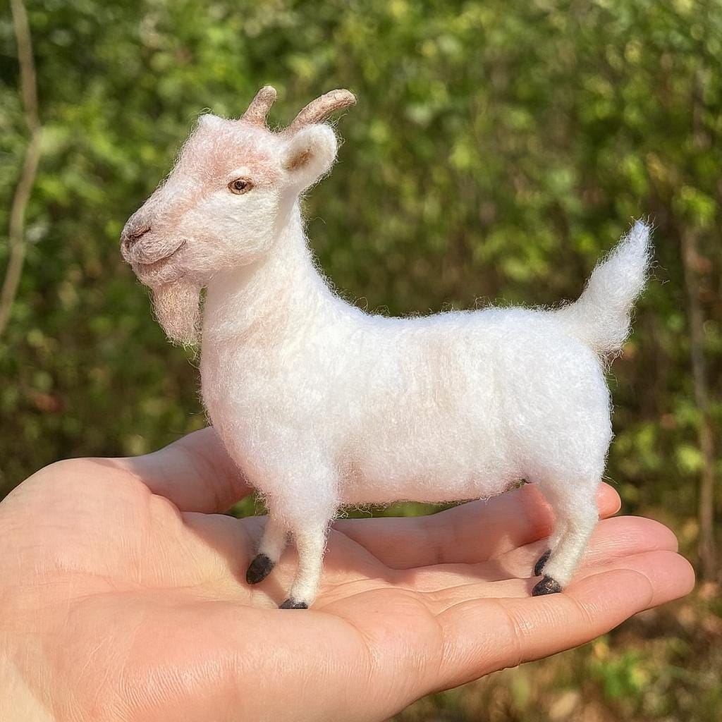 Handmade Wool Felt Goat – Waldorf Inspired Toy, Nature Play Gift,Needle Felted Goat Figurine – Montessori & Waldorf Farm Animal Toy