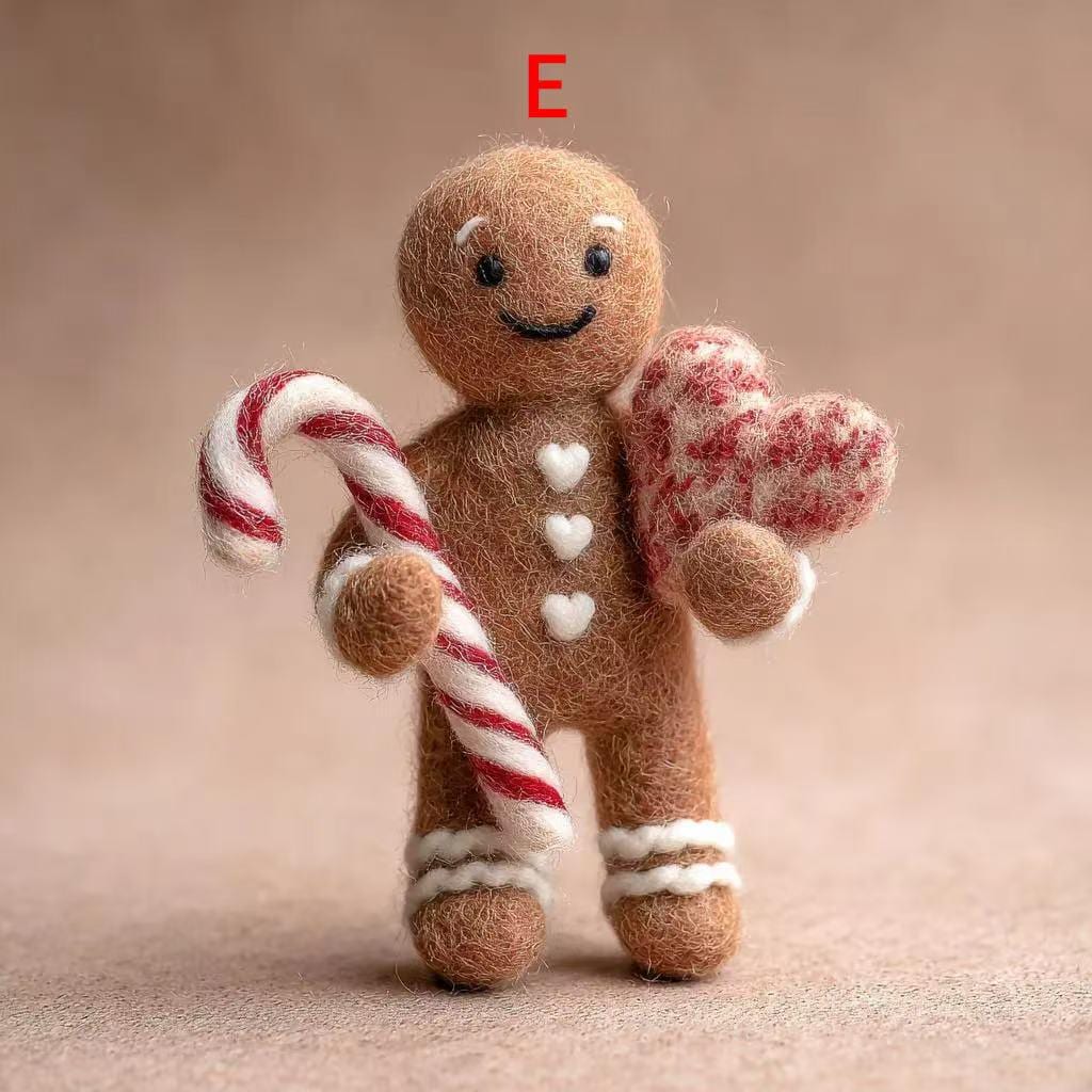 Needle Felted Gingerbread Man – Wool Felt Christmas Decoration, Cute Handmade Holiday Ornament with Star Wand or Candy Cane Gift