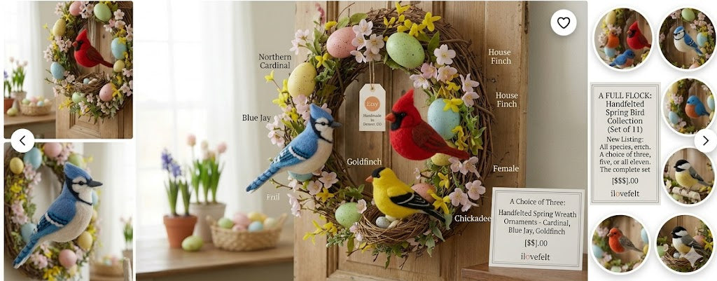 Handmade needle felted wool bird figurine in pastel colors, perfect as a spring Easter gift or nature-inspired home ornament.