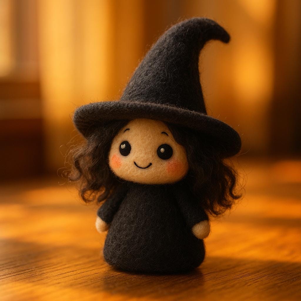 Needle Felted Halloween Scarecrow & Witch Dolls: Handmade Wool Figurines,Spooky Autumn Decor, Holiday Gift Idea