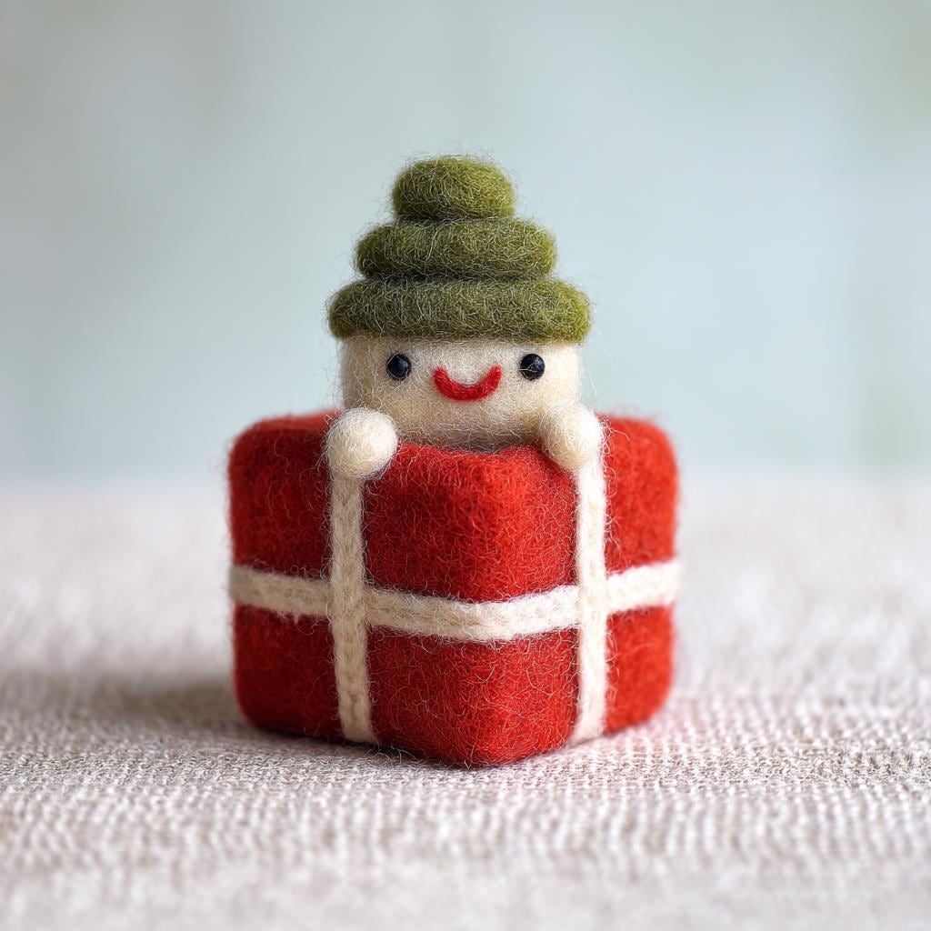 Handmade Felt Christmas Decor – Wool Felt Tree with Gift Figurine, Cute Holiday Ornament for Cozy Winter Home