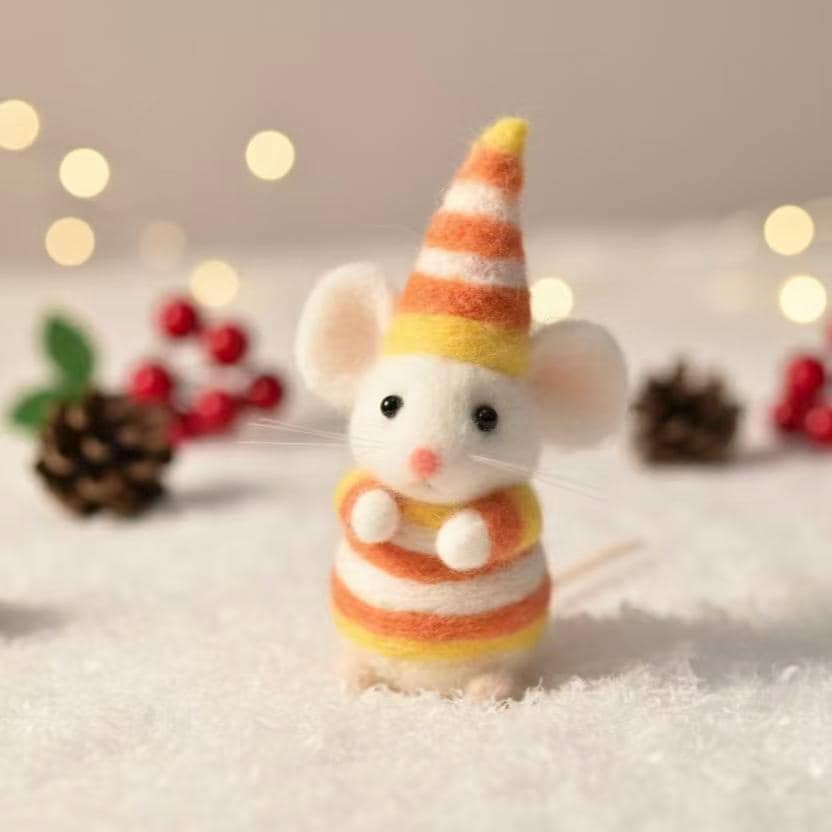 Felt Mouse Ornament Set – Handmade Wool Christmas Decor, Cute Winter Gift for Kids, Cozy Holiday Home Decoration