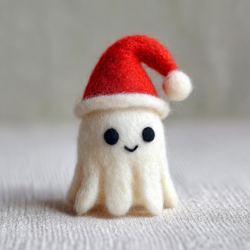 Needle Felted Ghost with Gift – Cute Wool Felt Halloween Ornament, Handmade Ghost Doll, Cozy Holiday Decor for October Display