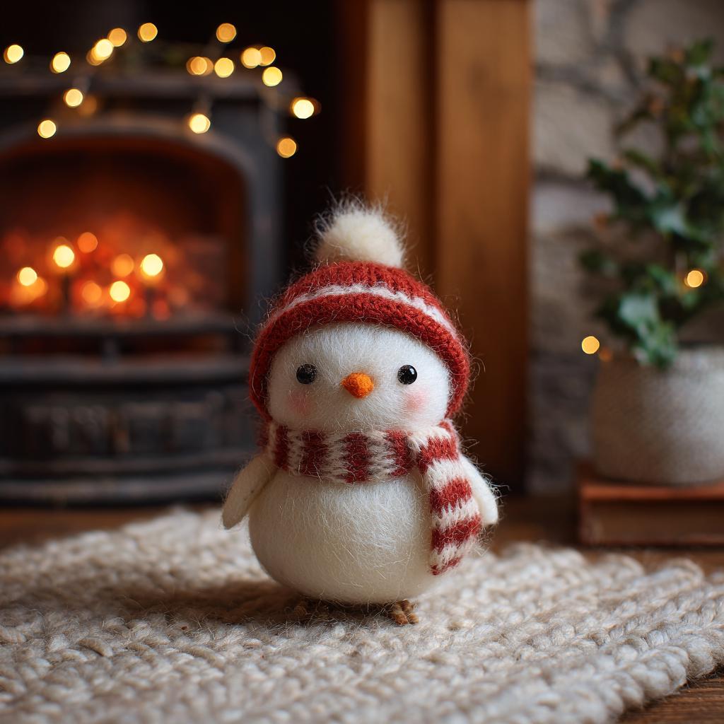 Cozy Christmas Wool Felt Sculpture Set – Handmade Penguin, Bunny, Snowman Figurines, Winter Holiday Home Decor Gift