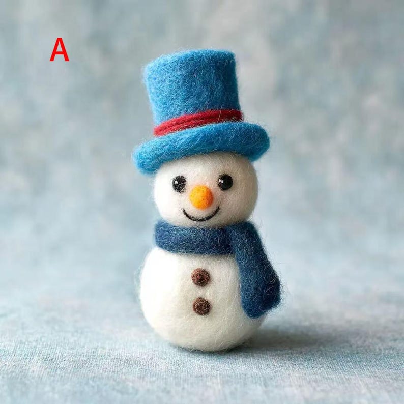 Needle Felt Snowman Figurine, Wool Snowman with Bird, Winter Shelf Decor - photo 2