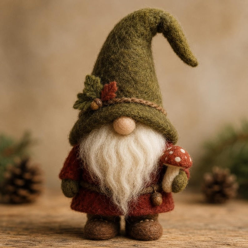 Needle Felt Gnome Figurine, Handmade Wool Forest Gnome, Woodland Cottagecore Shelf Decor - photo 1