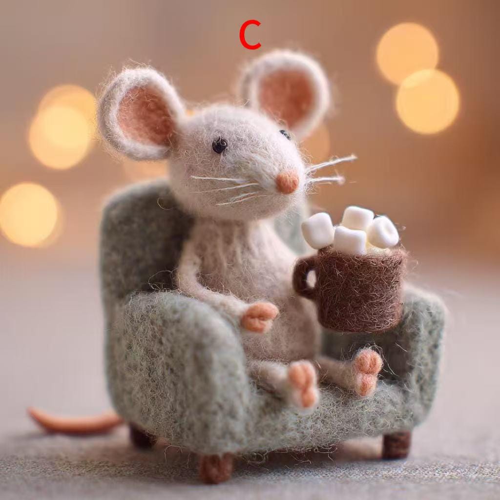 Needle Felted Mouse Figurine – Handmade Wool Felt Animal with Holiday Outfit – Christmas Candy Cane or Perfect for Christmas Tree Ornament