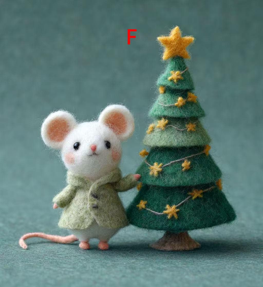 Needle Felted Mouse Figurine – Handmade Wool Felt Animal with Holiday Outfit – Christmas Candy Cane or Perfect for Christmas Tree Ornament