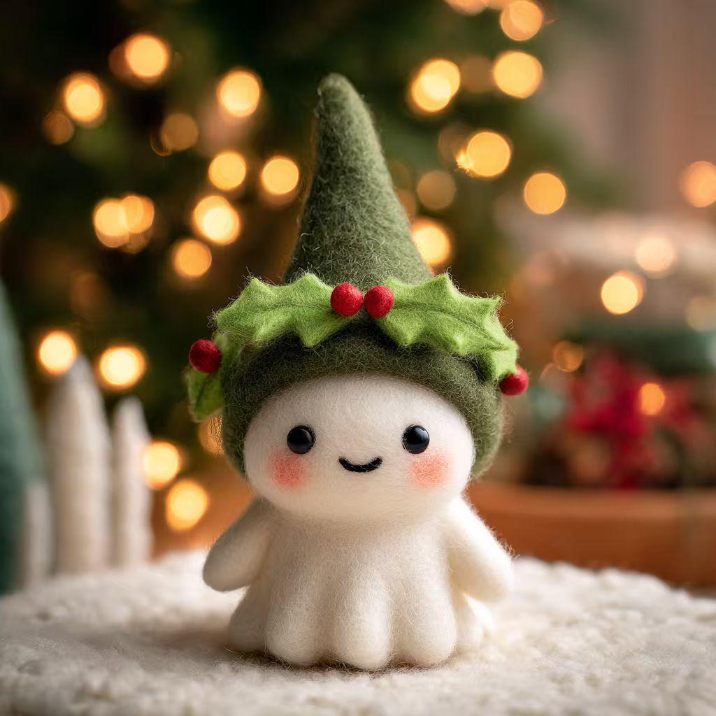 Handmade Needle Felted Halloween Ghost – Cute Wool Felt Figurine with Pumpkin Hat, Spooky Cute Decor, Fall Table Ornament, Gift Idea