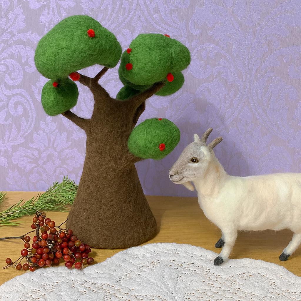 Handmade Wool Felt Goat – Waldorf Inspired Toy, Nature Play Gift,Needle Felted Goat Figurine – Montessori & Waldorf Farm Animal Toy