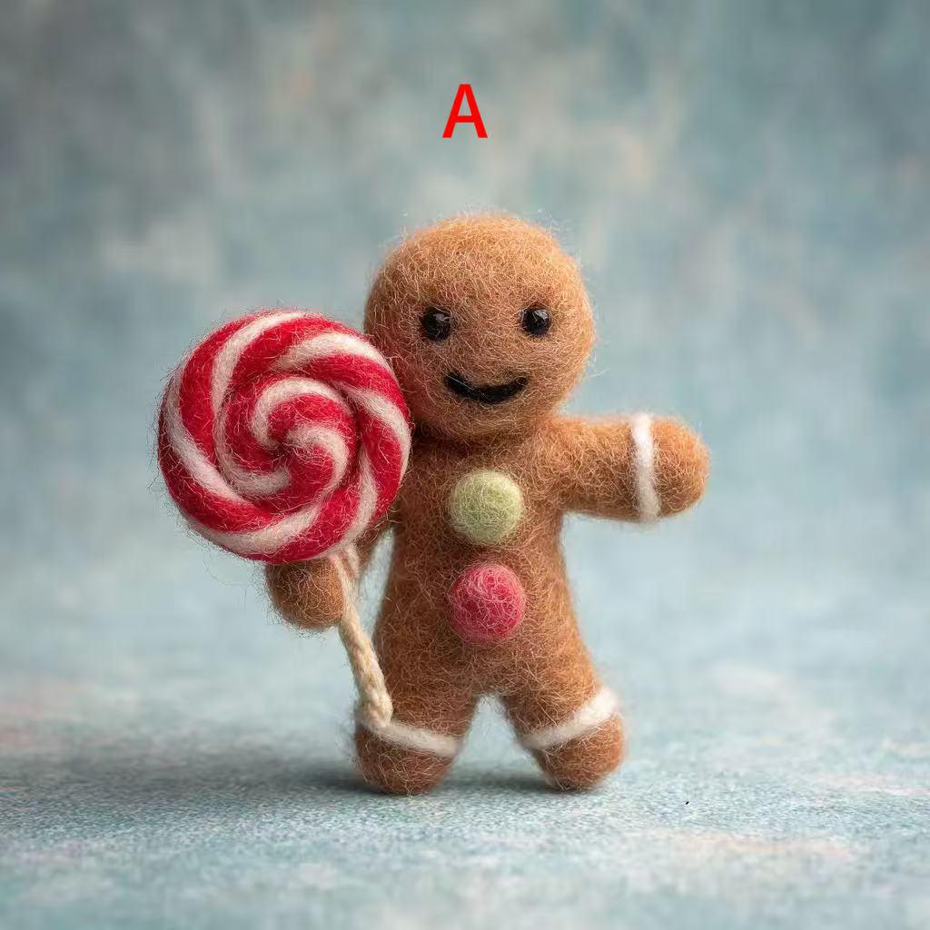Handmade Needle Felted Gingerbread Man – Wool Felt Christmas Ornament with Candy Cane or Lollipop, Perfect for Christmas Tree Ornament