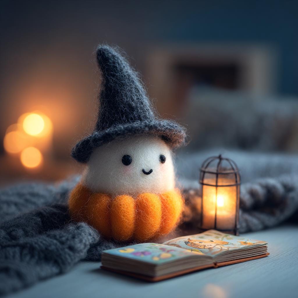 Handmade Needle Felted Halloween Ghost – Wool Felt Witch Ghost Figurine, Cute Pumpkin Decor, Cozy Autumn Home Decoration Gift