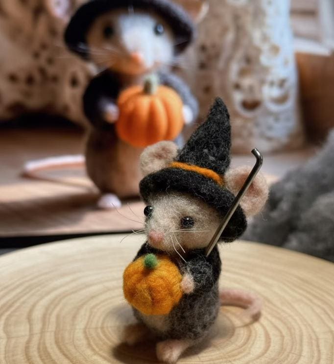 Needle Felted Halloween Pumpkin Mouse – Handmade Wool Felt Figurine – Cute Spooky Fall Decoration, Rustic Autumn Gift Idea