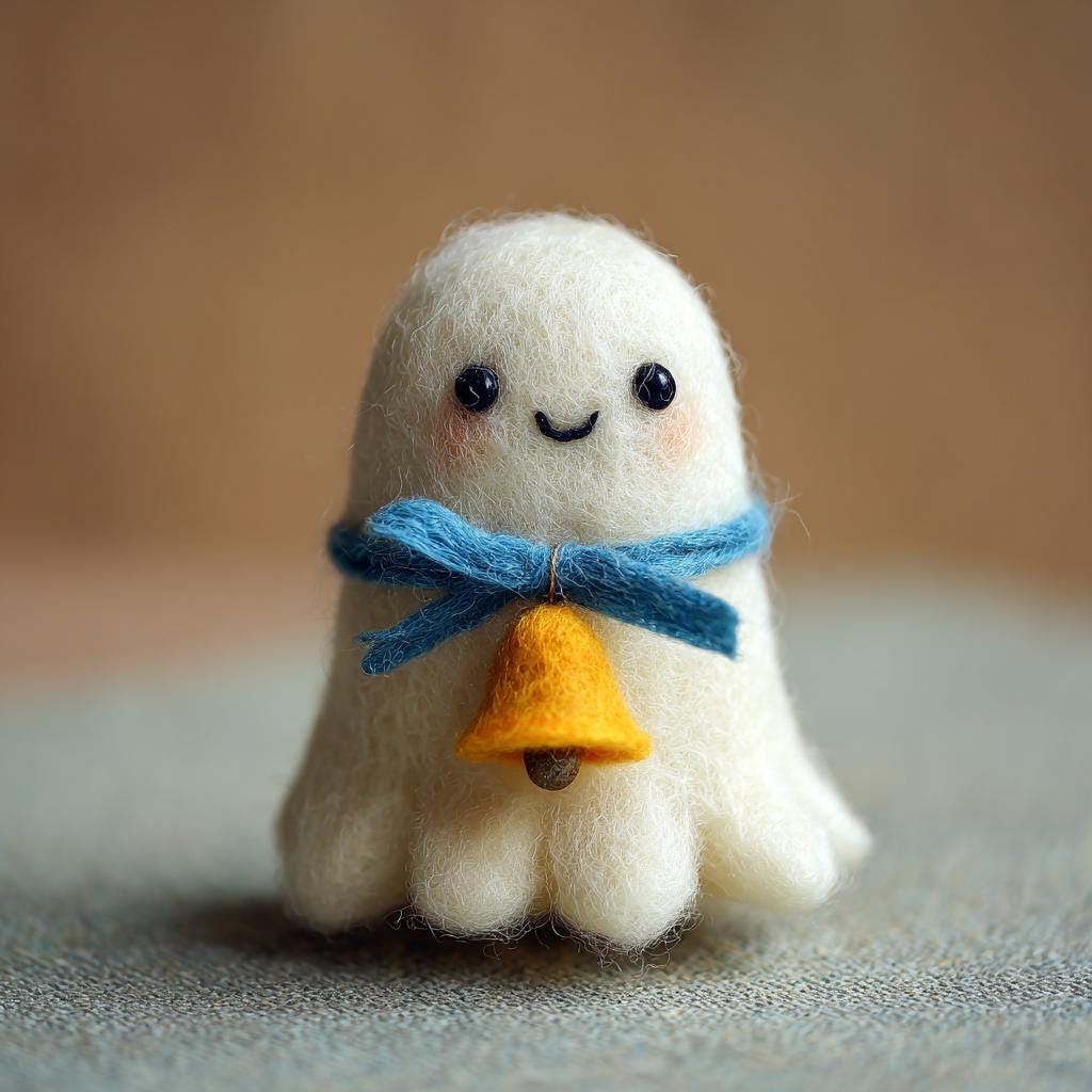 Needle Felted Ghost with Gift – Cute Wool Felt Halloween Ornament, Handmade Ghost Doll, Cozy Holiday Decor for October Display