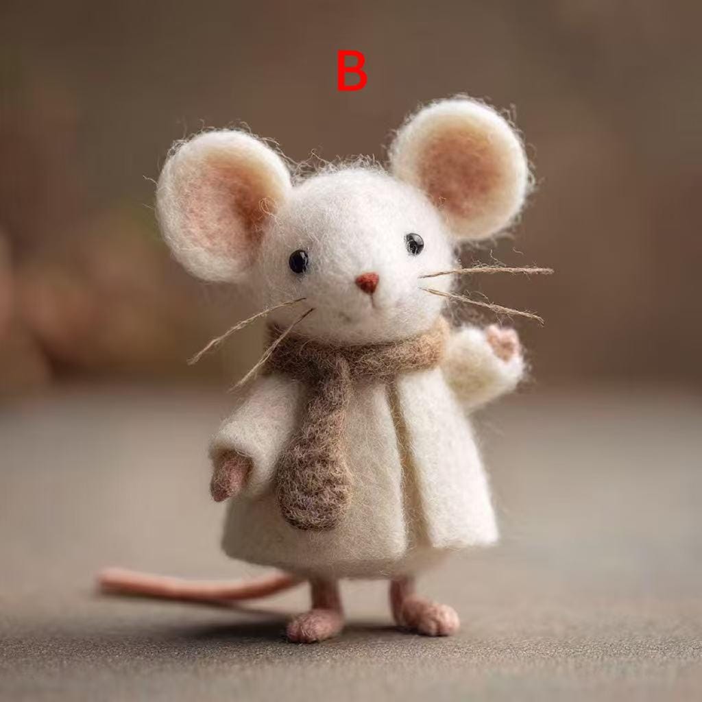 Needle Felted Mouse Figurine – Handmade Wool Felt Animal in Coat & Scarf – Christmas Winter Decor Gift-Perfect for Christmas Tree Ornament