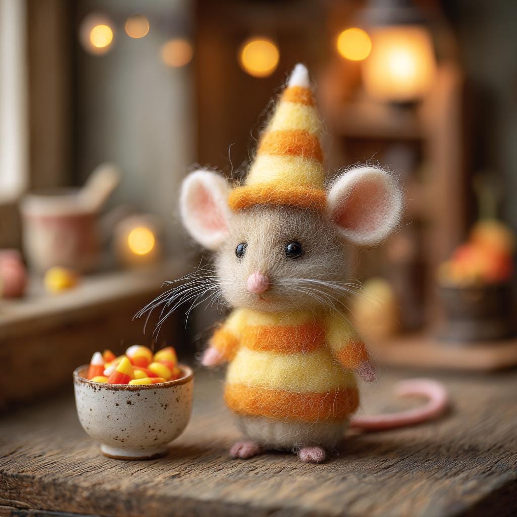 Handmade needle felted mouse figurine by wwwilovefelt, whimsical wool sculpture for storybook home decor.