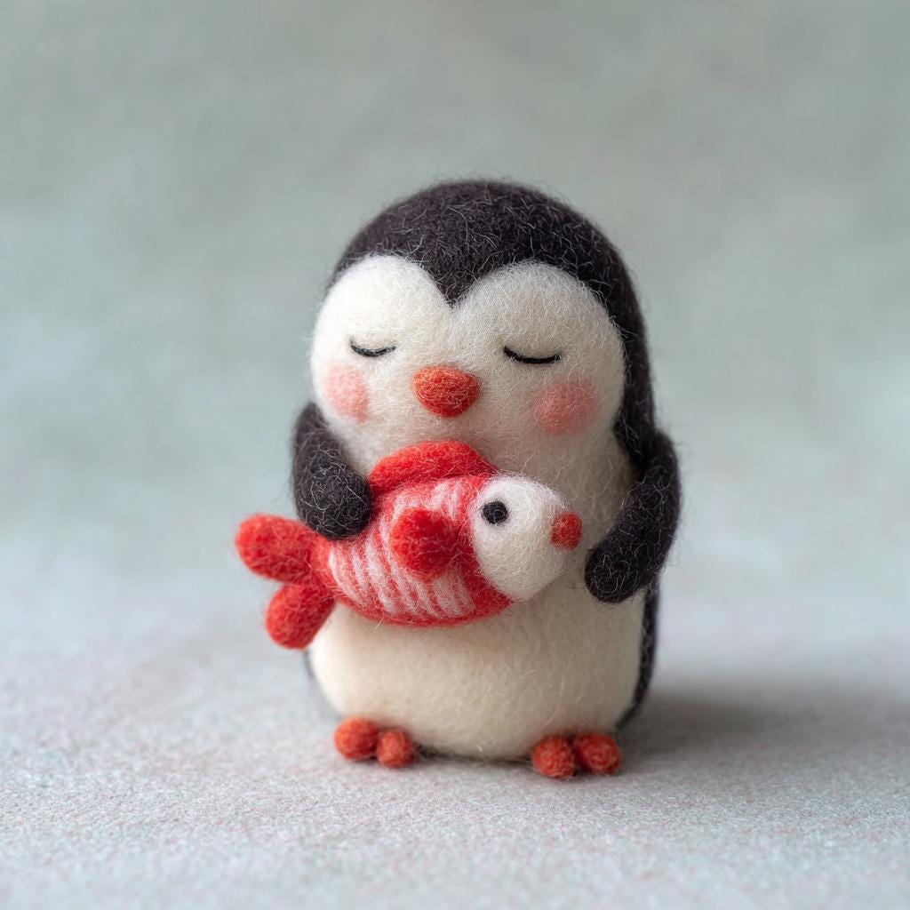 Handmade Wool Felt Penguin – Cute Needle Felted Penguin with Candy Cane, Christmas Winter Decoration, Adorable Holiday Gift