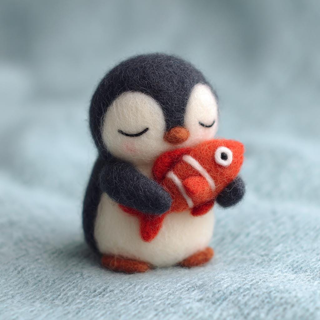 Handmade Wool Felt Penguin – Cute Needle Felted Penguin with Candy Cane, Christmas Winter Decoration, Adorable Holiday Gift