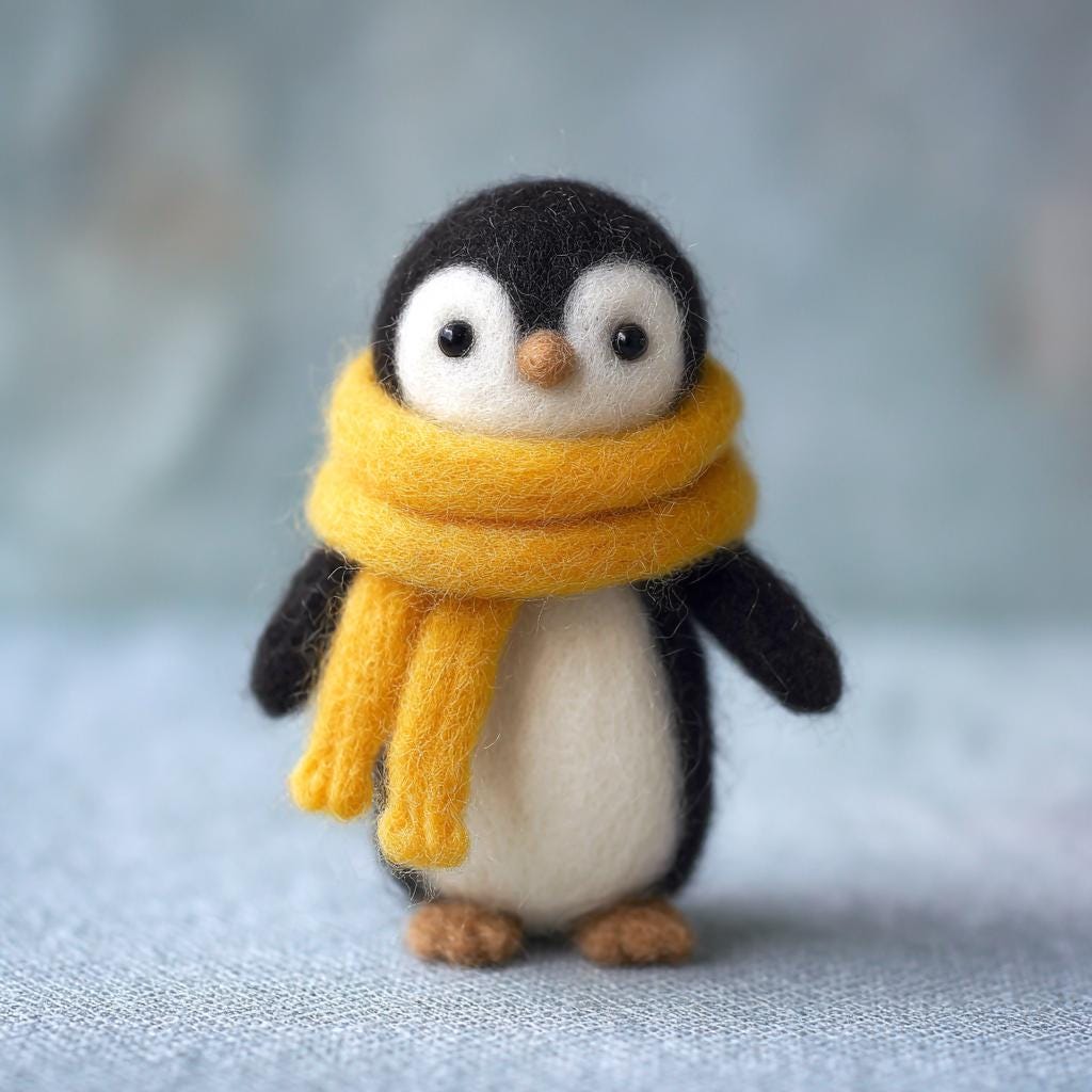 Needle felted wool penguin figurine by wwwilovefelt, cozy woodland animal perfect for spring Easter gift display.