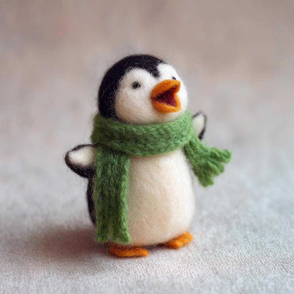Needle felted wool penguin figurine, cozy woodland animal, handcrafted Easter gift, detailed needle felted spring woodland creature.