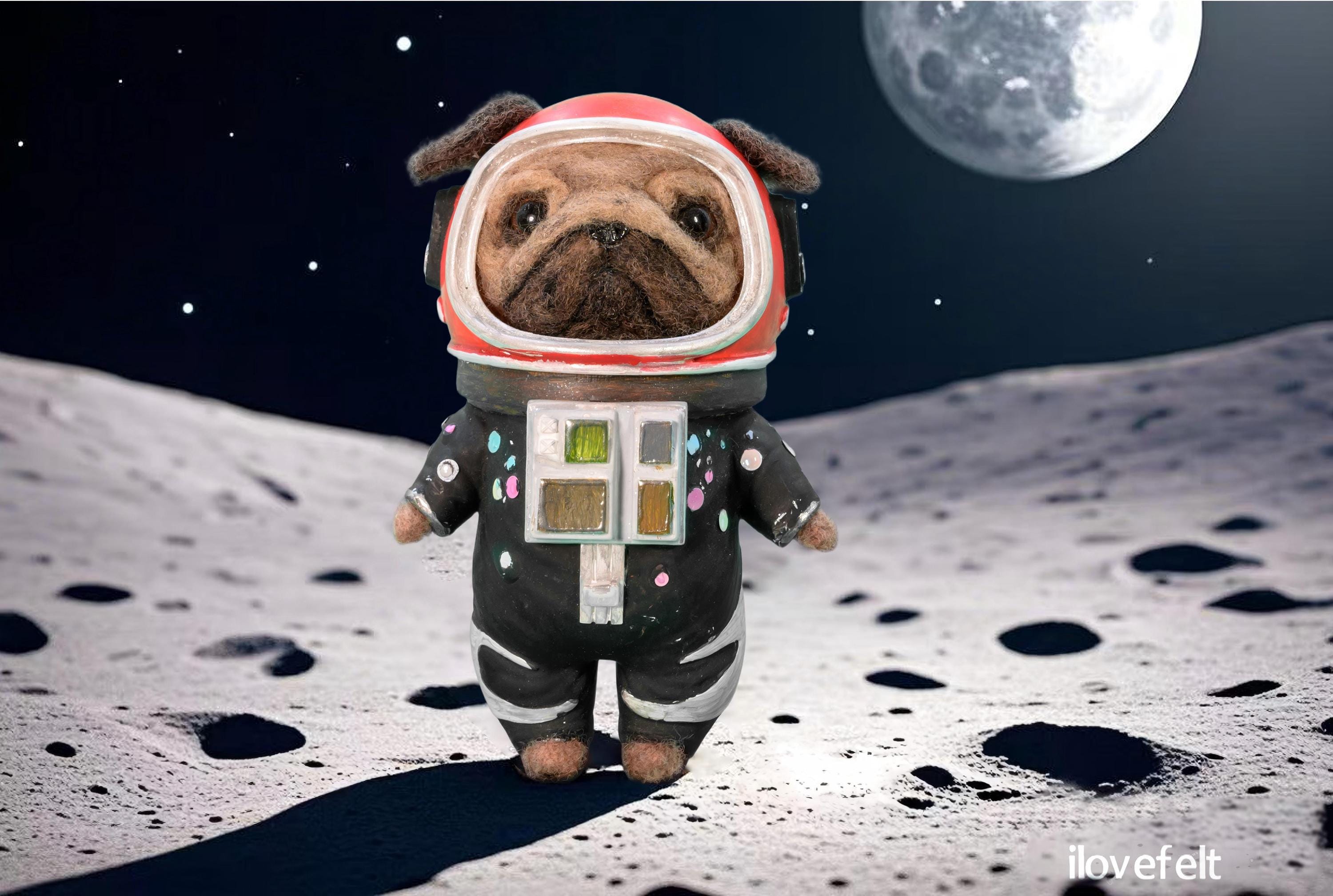 Needle Felted Pet Astronaut Sculpture: Custom Pet Portrait Keepsake