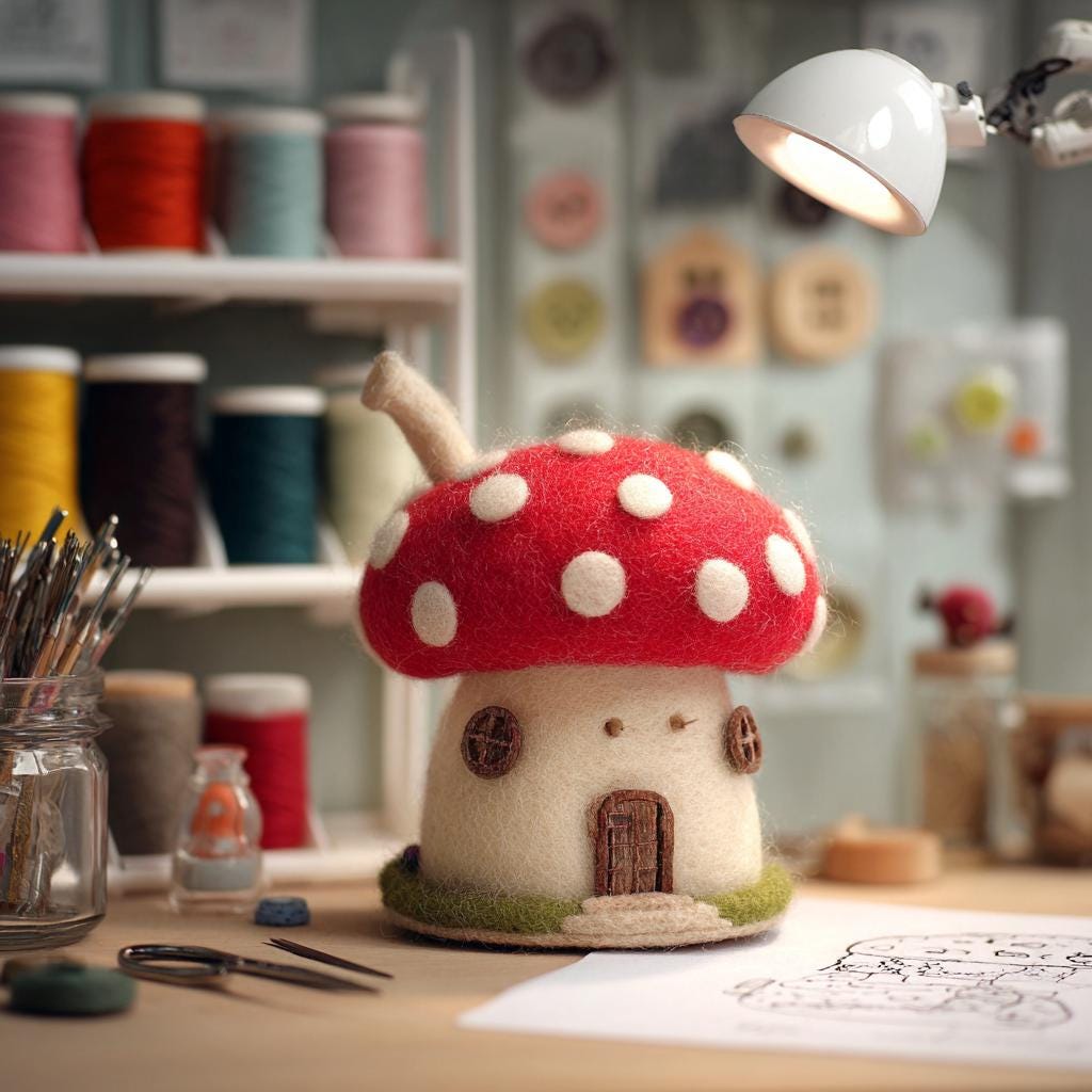 Needle Felted Mushroom House – Wool Felt Fairy Cottage Decor,  Forest Home Ornament