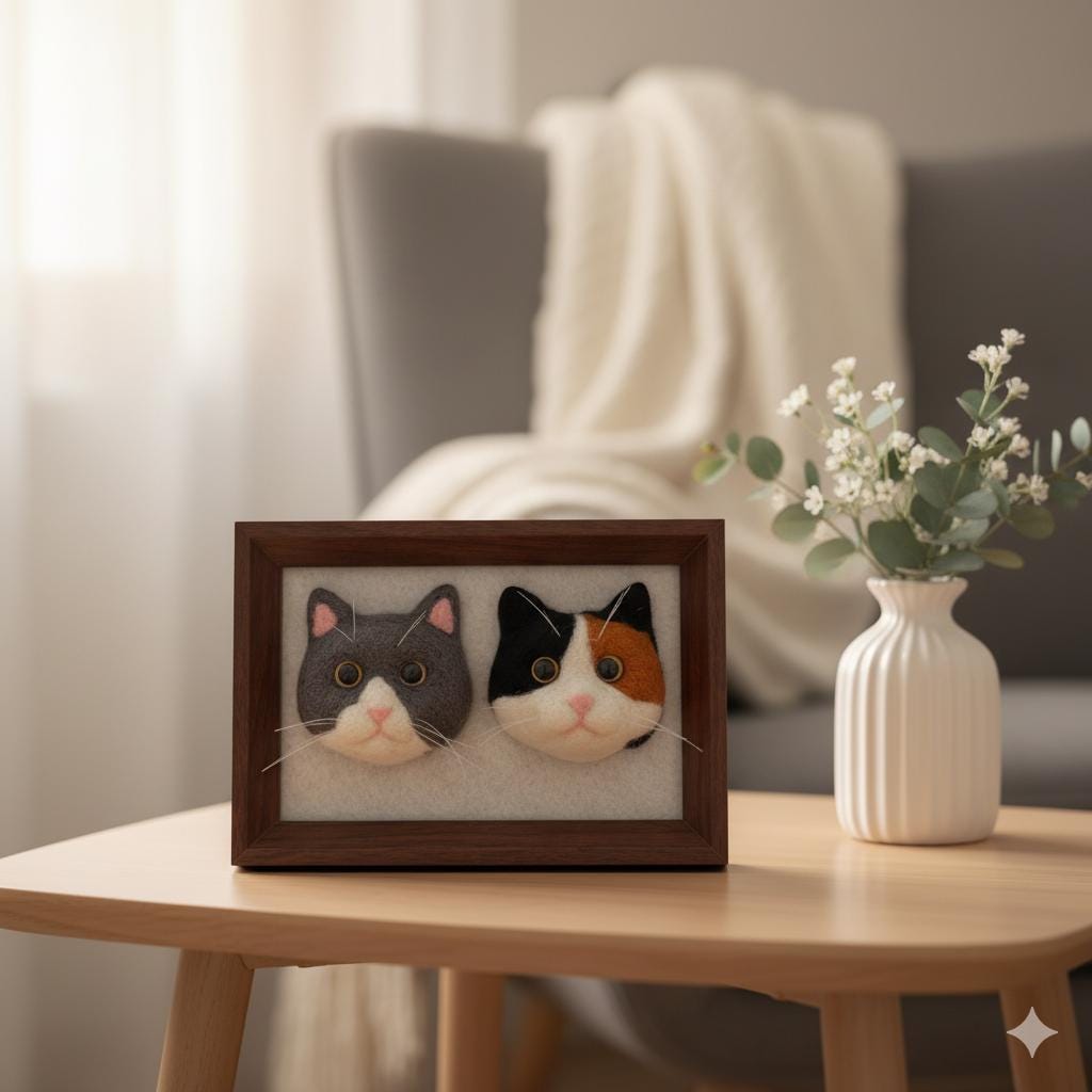 Custom Pet Needle Felting Kit: DIY Wool Dog Cat Portrait with Glass Eyes