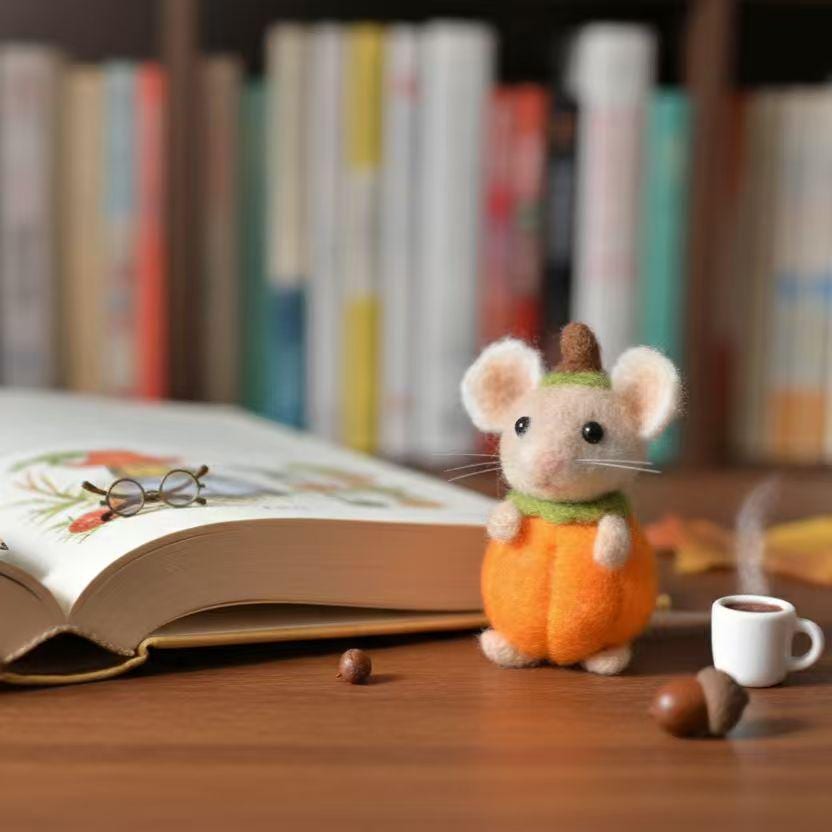 Handmade Felt Mouse Ornament – Wool Christmas Decor, Striped Hat