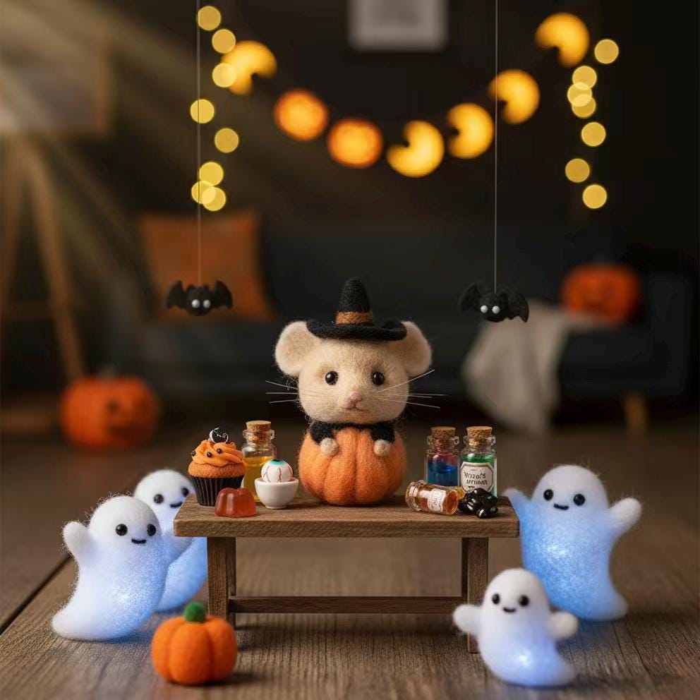 Handmade Felt Mouse Ornament – Wool Christmas Decor, Striped Hat