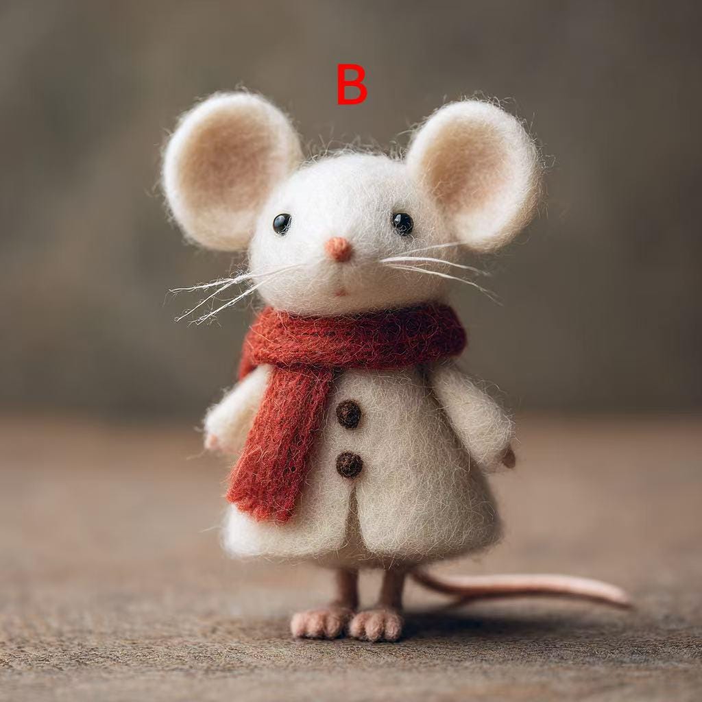Handmade wool felt winter mouse figurine, cozy Valentine's Day desk decoration - view 2