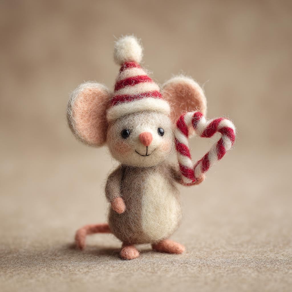 Needle felted mouse figurine by wwwilovefelt, whimsical tiny animal perfect for festive home decor and stocking stuffer.