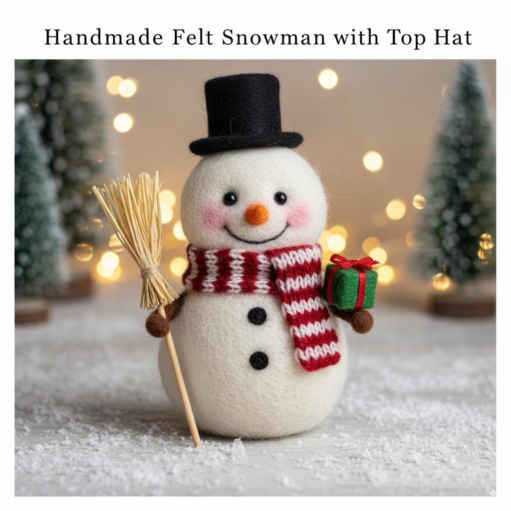 Felted Wool Snowman – Needle Felt Figure ，Christmas Tree Ornament