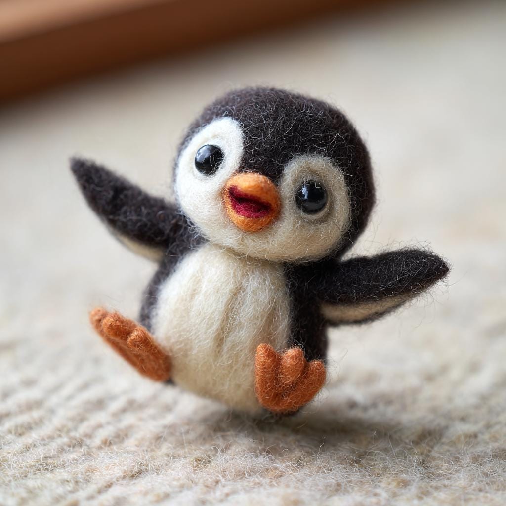 Handmade Wool Felt Penguin – Cute Needle Felted Penguin with Candy Cane, Christmas Winter Decoration, Adorable Holiday Gift
