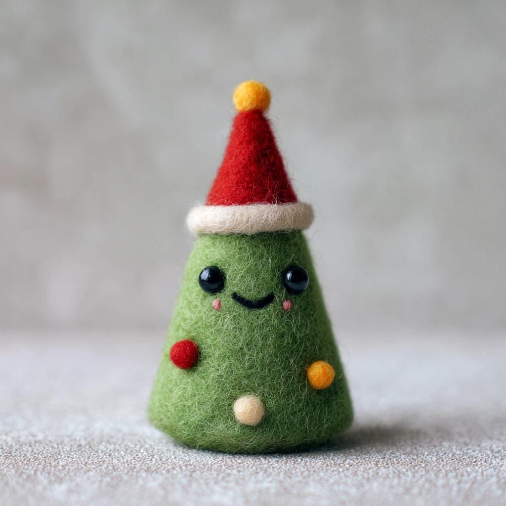Needle felted wool Christmas tree fairy dollhouse figurine by wwwilovefelt, cozy handmade winter home decoration.
