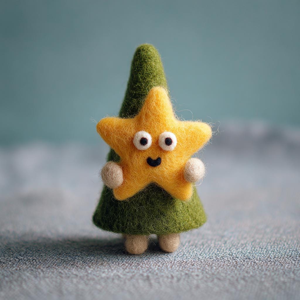 Needle felted wool Christmas tree fairy dollhouse figurine by wwwilovefelt, cozy handmade winter home decoration, detailed and colorful.