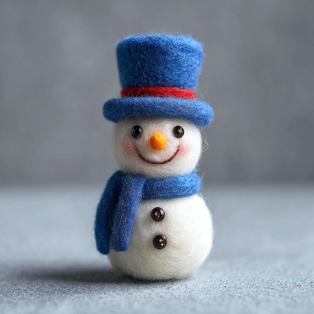 Winter Snowman Figurine, Wool Felt Decor, Valentine Gift
