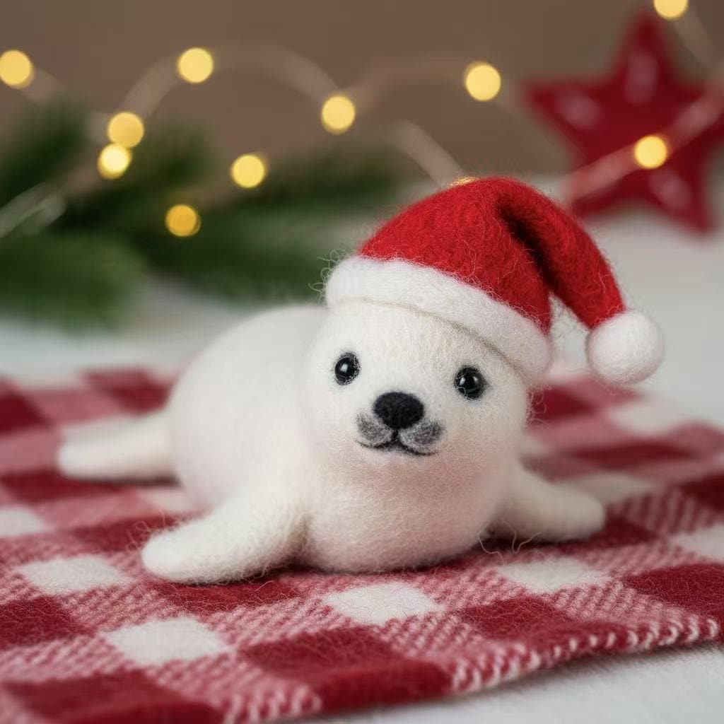 Needle Felted Christmas Seal – Handmade Wool Winter Ornament