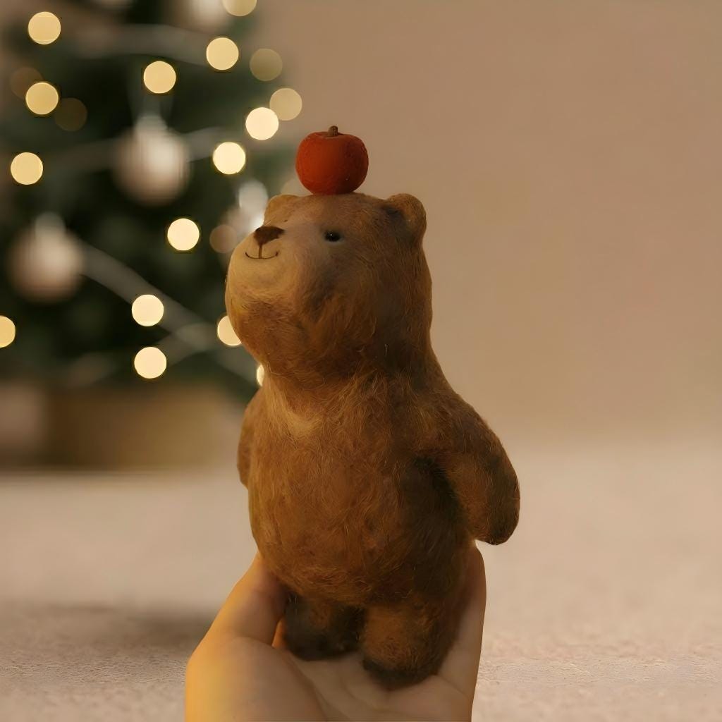 Emotional Comfort Needle Felted Bear - Handmade Wool Miniature | Dollhouse Decor & Thoughtful Gift